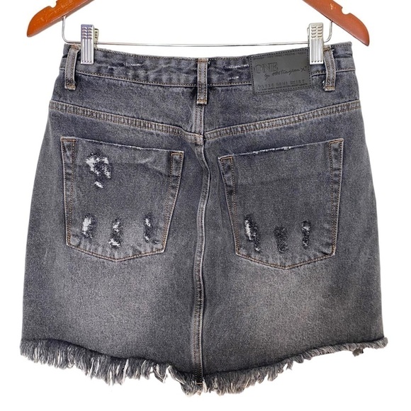 ONE Teaspoon 2020 Mini Skirt- High Waisted Distressed Washed Black Denim Skirt - Picture 5 of 10